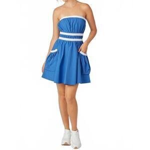 NEW BABY PINK the presley dress in blue/white